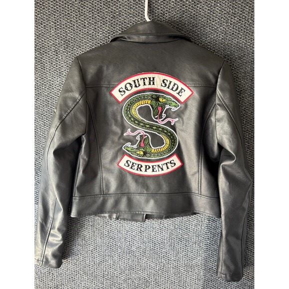 Riverdale Womens Black South Side Serpents Faux Leather Biker Jacket Size Small - Picture 5 of 13